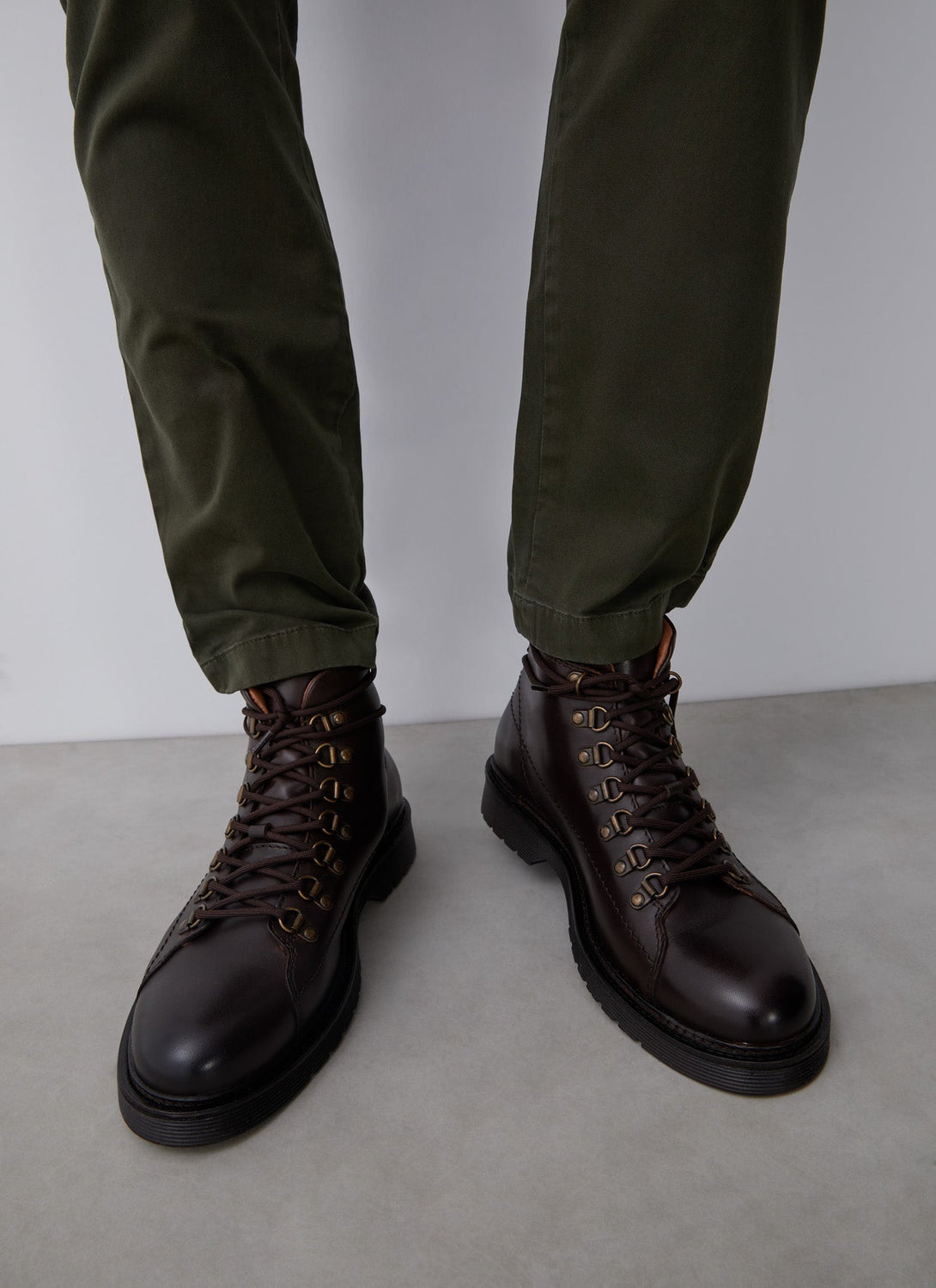 Men Shoes | Brown Leather Military Ankle Boots by Spanish designer Adolfo Dominguez