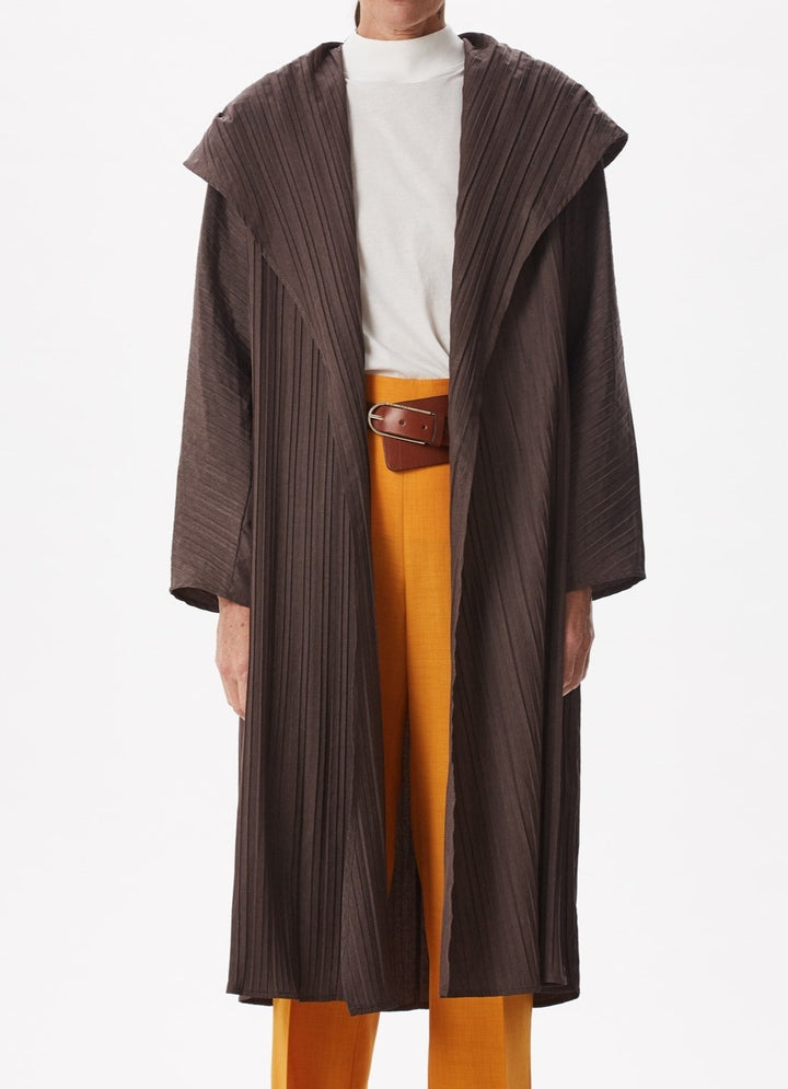 Women Trench | Brown Pleated Trench Coat With Maxi-Lapels by Spanish designer Adolfo Dominguez