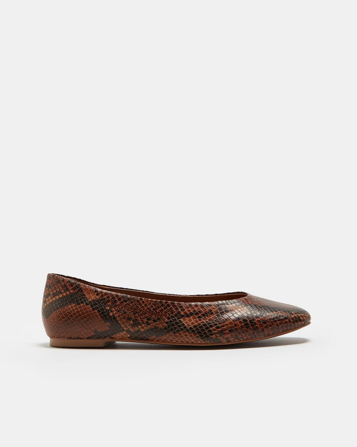 Women Shoes | Brown Snake-Embossed Leather Flats by Spanish designer Adolfo Dominguez