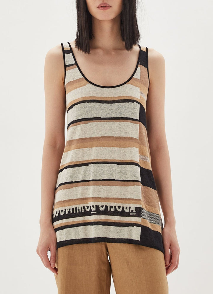 Women Jersey | Brown Stripe Striped Linen And Viscose To by Spanish designer Adolfo Dominguez