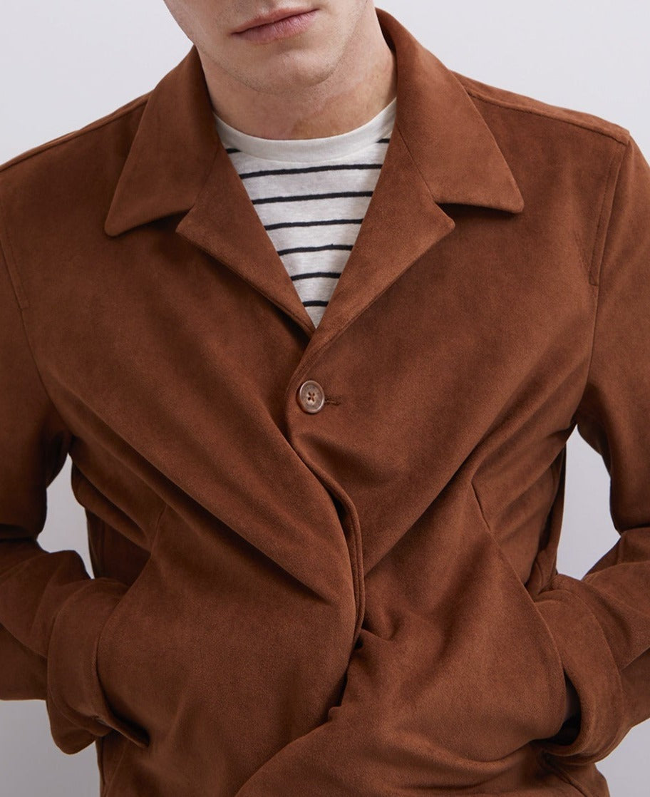 Men Ecoleather | Brown/Ecru Shirt Jacket In Suedette by Spanish designer Adolfo Dominguez