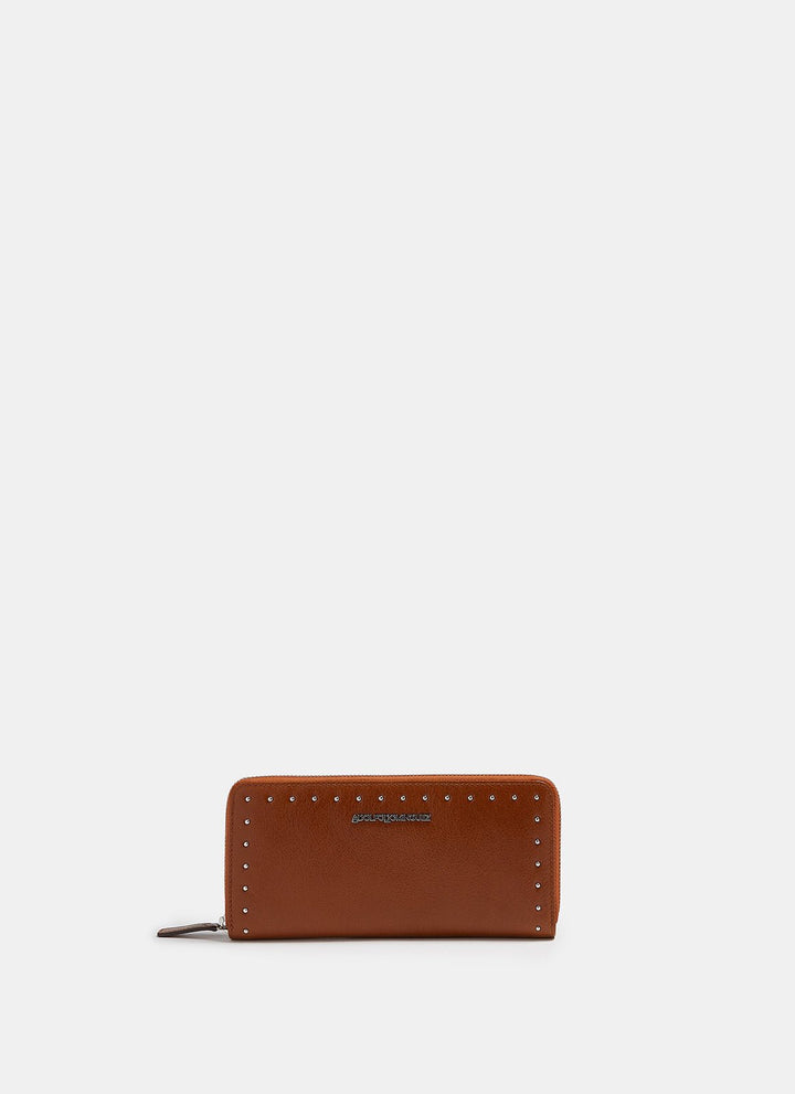 Women Wallet | Buff Colour Crackled Leather Large Wallet With Studs by Spanish designer Adolfo Dominguez