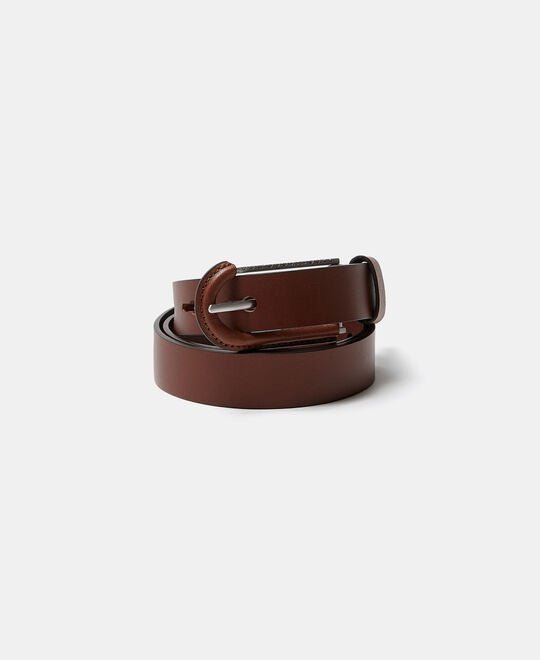 Women Belt | Buff Colour Narrow Leather Belt With Buckle by Spanish designer Adolfo Dominguez