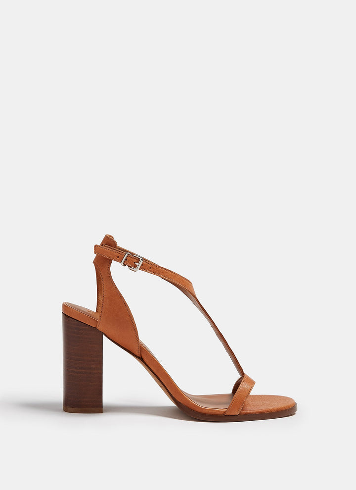 Women Shoes | Buff Colour T-Strap Leather Sandals by Spanish designer Adolfo Dominguez