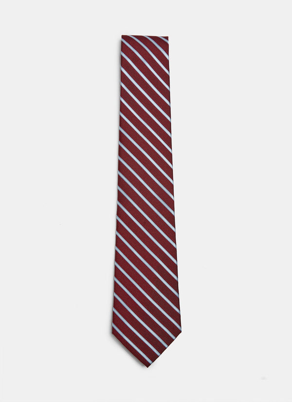 Men Tie | Burgundy Silk Tie With Striped Design by Spanish designer Adolfo Dominguez