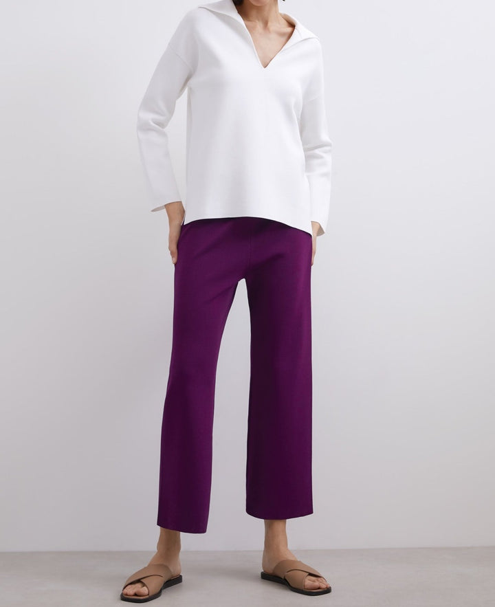 Women Trousers | Burgundy Viscose Ribbed Knit Pants by Spanish designer Adolfo Dominguez