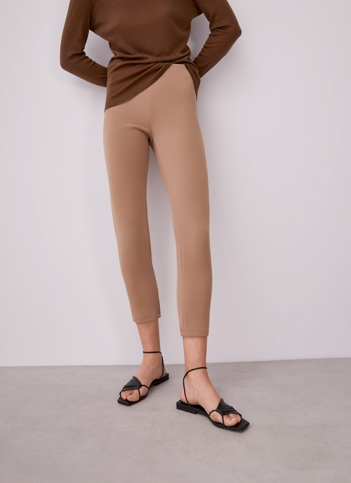 Women Trousers | Camel Ankle Length Leggings With Elastic Waist by Spanish designer Adolfo Dominguez