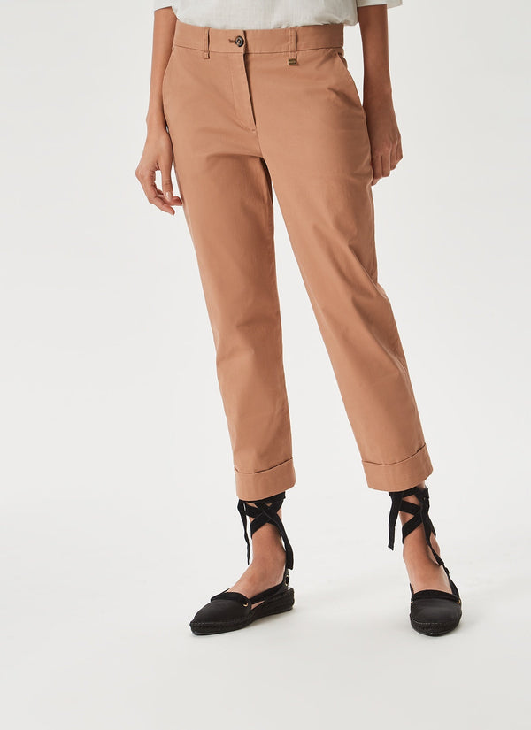 Women Trousers | Camel Chino Elasticc Trousers by Spanish designer Adolfo Dominguez