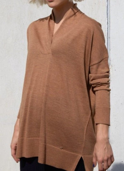 Women Jersey | Camel Fluid Merino Sweater by Spanish designer Adolfo Dominguez
