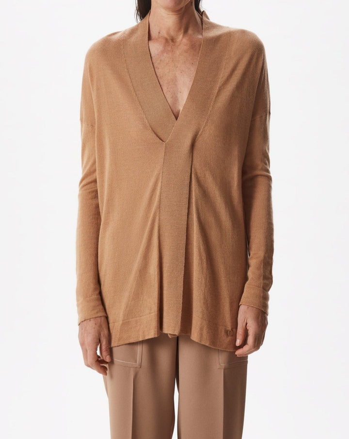 Women Jersey | Camel Merino Wool Wide Sweater by Spanish designer Adolfo Dominguez