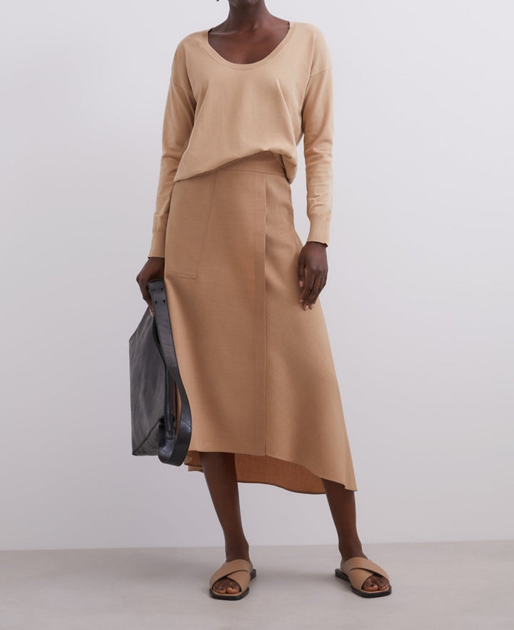 Women Jersey | Camel Oval Neckline Sweater by Spanish designer Adolfo Dominguez