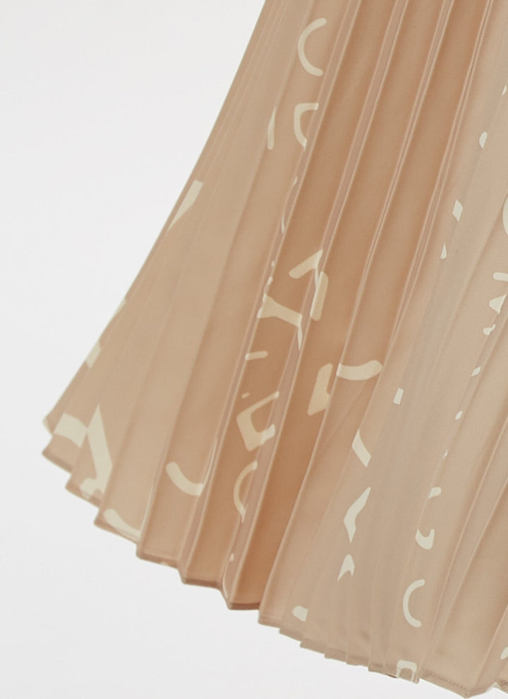 Women Skirt | Camel Stamped Pleated Skirt With Logo Print by Spanish designer Adolfo Dominguez