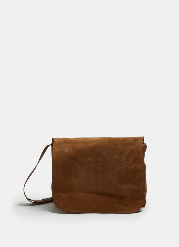 Men Leather Bag | Camel Suede Messenger Bag by Spanish designer Adolfo Dominguez