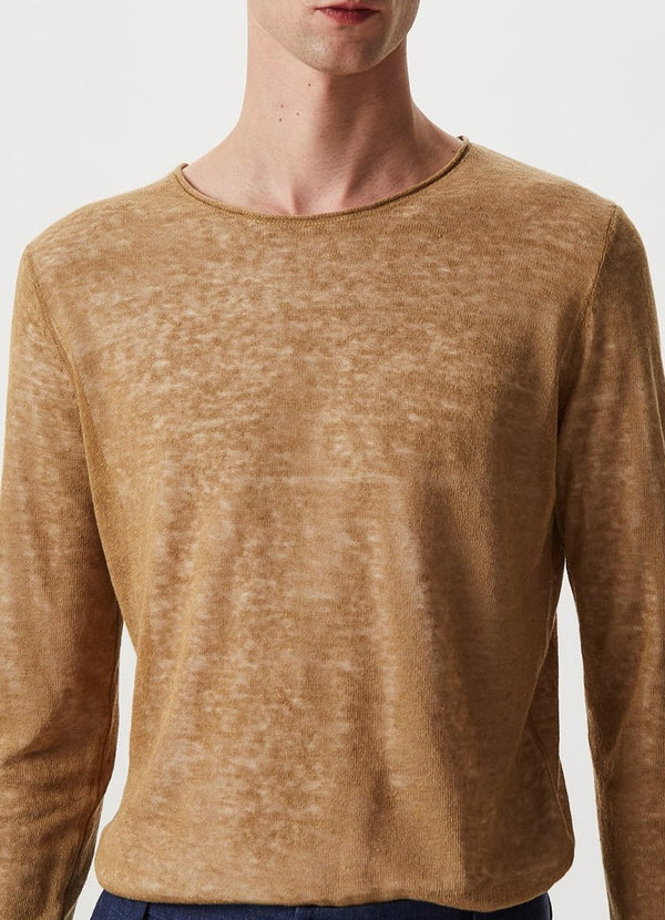 Men Jersey | Camel/White Metallic Fabric Sweater by Spanish designer Adolfo Dominguez
