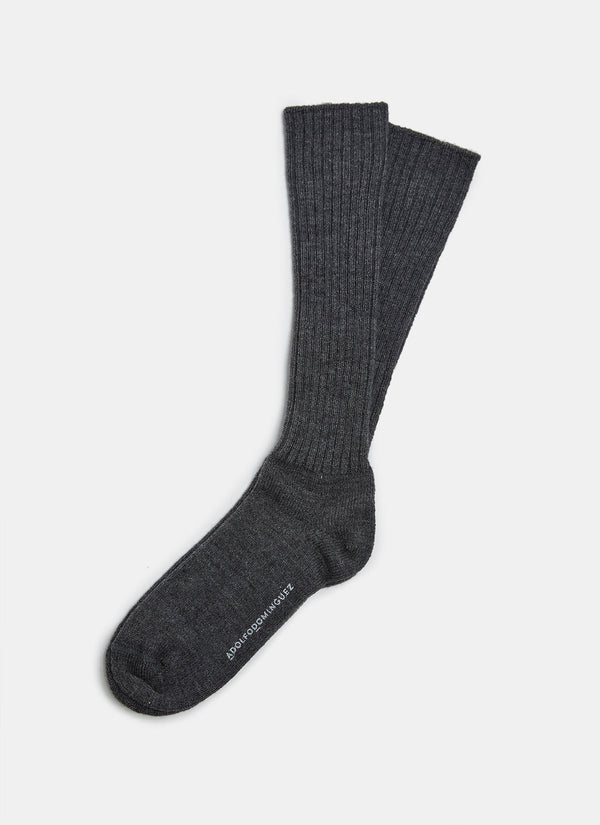 Men Socks | Charcoal Grey Alpaca Ribbed Knit Socks by Spanish designer Adolfo Dominguez