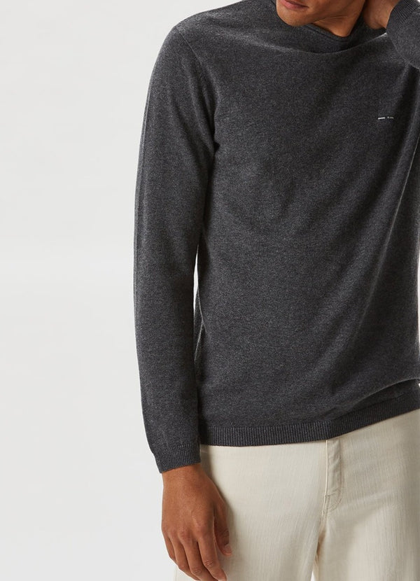 Men Jersey | Charcoal Grey Essential Rolled Edge Neck Sweater by Spanish designer Adolfo Dominguez