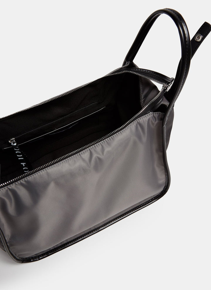 Women Bags | Charcoal Grey/Light Grey Nylon Bicolour Bowling Bag With Zipper by Spanish designer Adolfo Dominguez