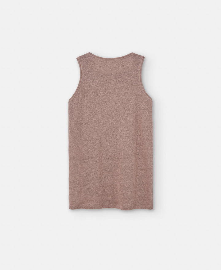 Women T-Shirt (Short Sleeve) | Chesnut Brown Linen Tank Top by Spanish designer Adolfo Dominguez
