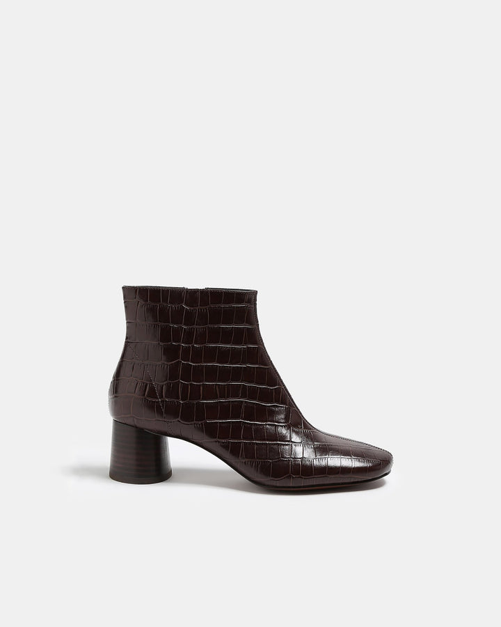 Women Shoes | Chocolate Embossed Leather Ankle Boots by Spanish designer Adolfo Dominguez