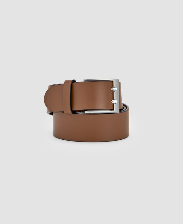 Men Belt | Chocolate Leather Belt Double Pin Buckle by Spanish designer Adolfo Dominguez