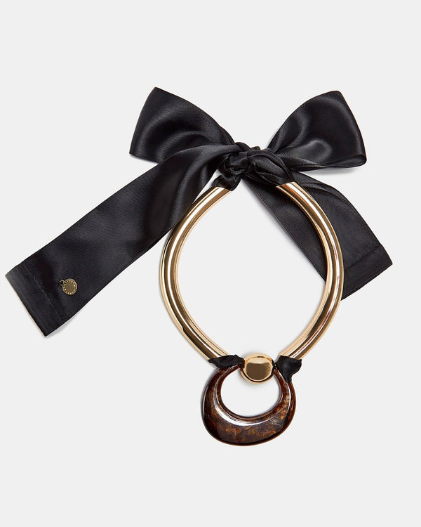 Women Necklace | Chocolate Tubular Necklace With Ribbon Closure by Spanish designer Adolfo Dominguez
