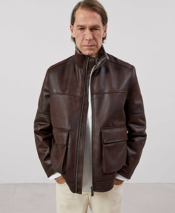 Men Ecoleather | Dark Brown Jacket by Spanish designer Adolfo Dominguez