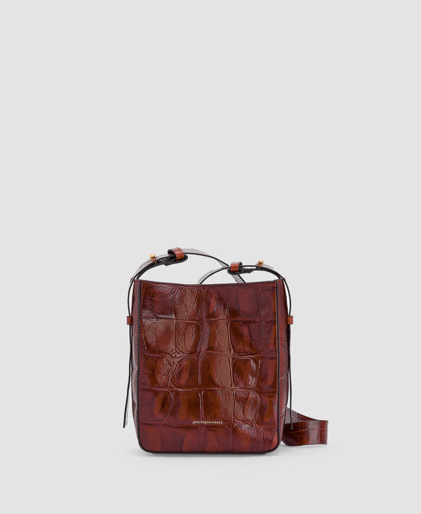 Women Leather Bag | Dark Brown Leather Bucket Bag by Spanish designer Adolfo Dominguez