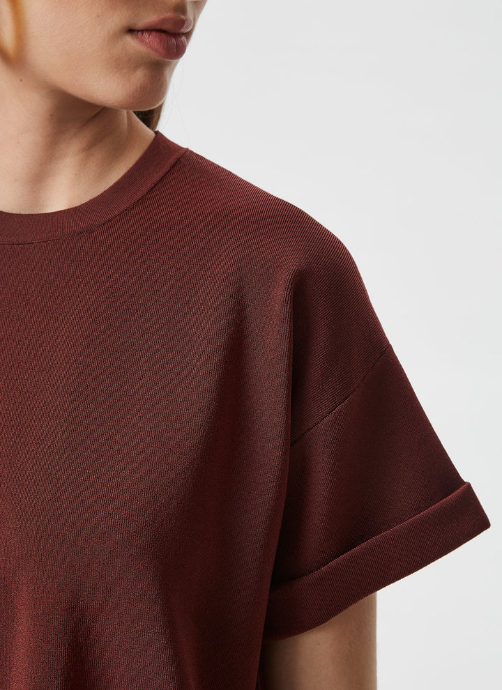 Women Jersey | Dark Brown Viscose Short Sleeve Sweatshirt by Spanish designer Adolfo Dominguez