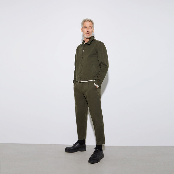 Men Jacket | Dark Green Cotton Lapel Collar Jacket by Spanish designer Adolfo Dominguez