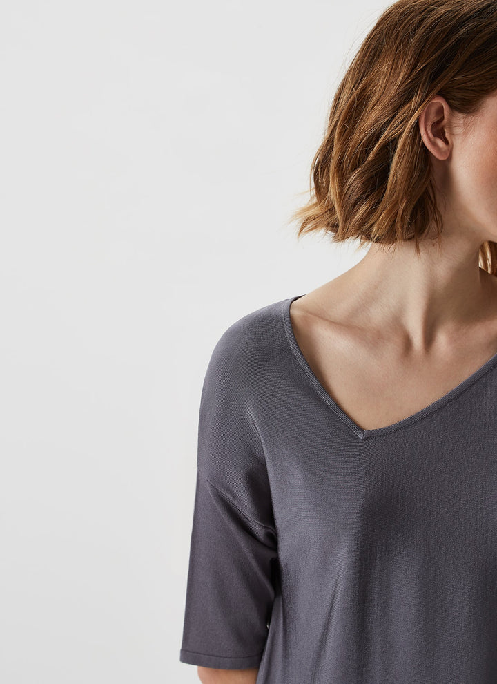 Women Jersey | Dark Grey Viscose Sweater With Asymmetric Hemline by Spanish designer Adolfo Dominguez