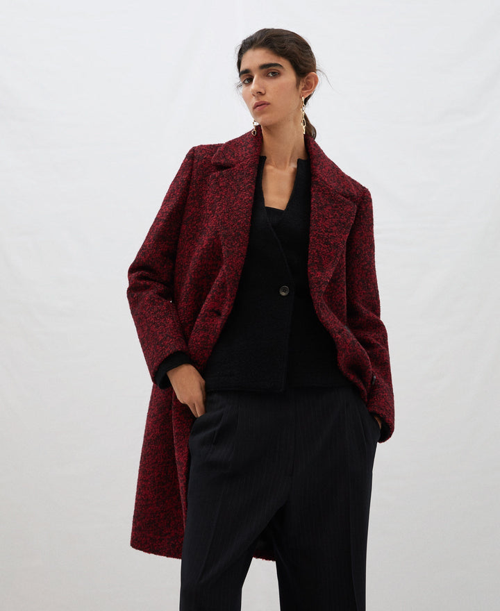 Women Coat | Dark Red Tailored Boiled Wool Coat by Spanish designer Adolfo Dominguez