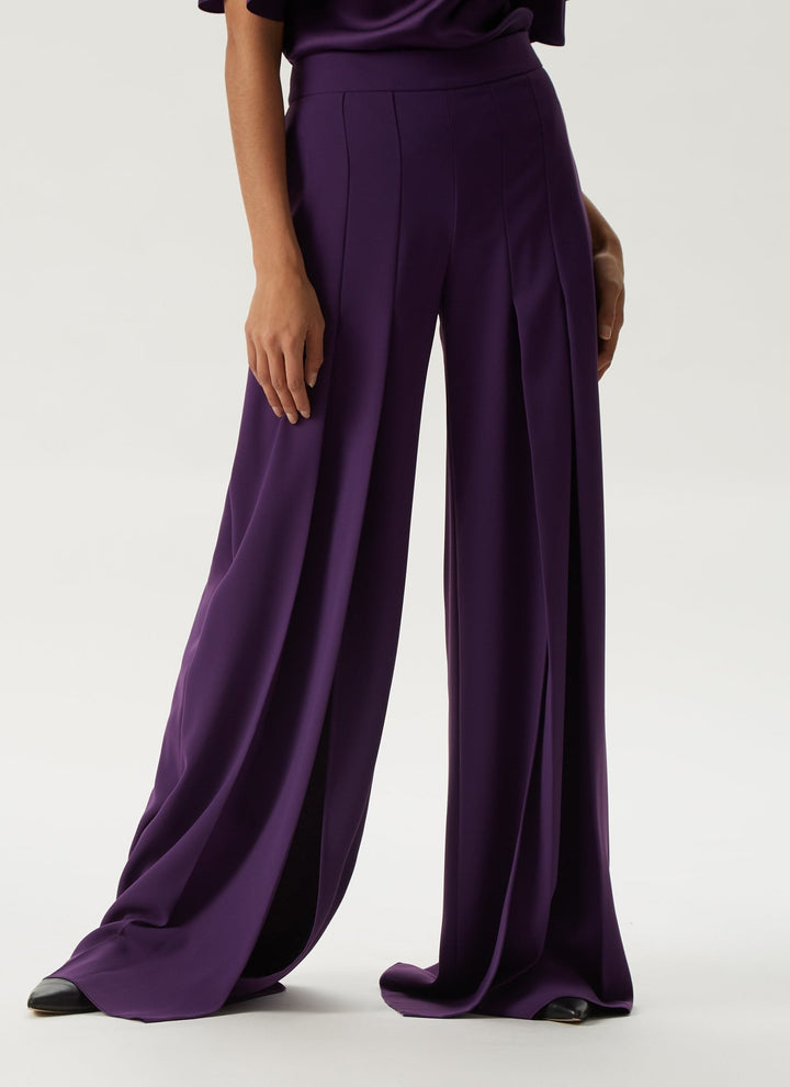 Women Trousers | Deep Purple Lua Palazzo Trousers With Hem Slits by Spanish designer Adolfo Dominguez