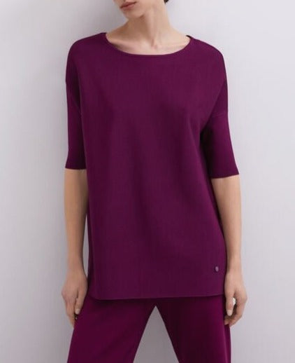 Women Jersey | Deep Purple Viscose Bateau Neckline Sweater by Spanish designer Adolfo Dominguez
