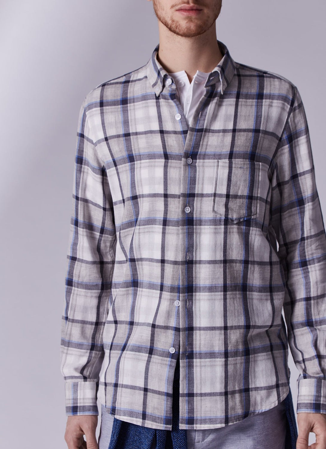 Men Long-Sleeve Shirt | Double-Faced Checked Shir by Spanish designer Adolfo Dominguez