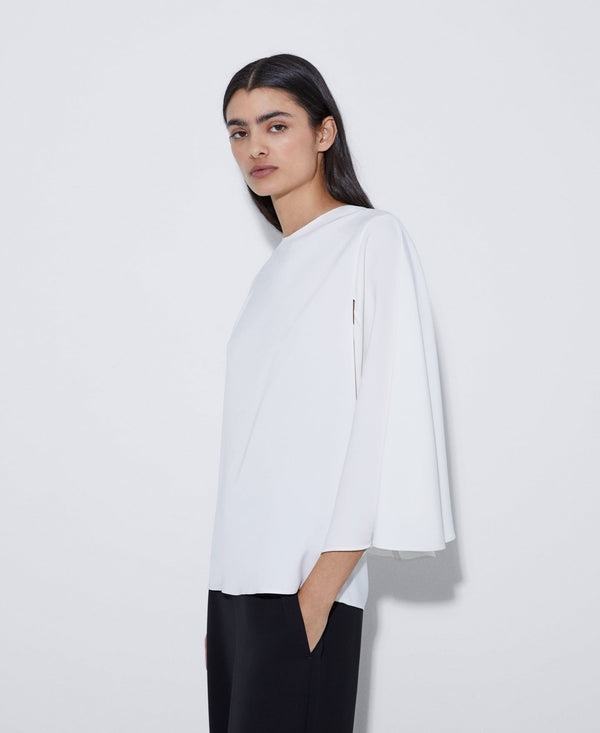 Women Long-Sleeve Shirt | Ecru Crew Neck Cocktail Shirt by Spanish designer Adolfo Dominguez