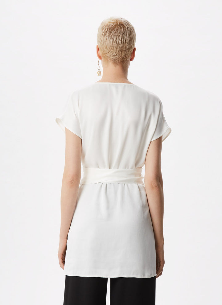 Women Top | Ecru Viscose Blouse With Belt by Spanish designer Adolfo Dominguez