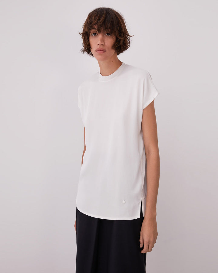 Women T-Shirt (Short Sleeve) | Ecru Viscose, Cotton And Lyocell T-Shirt by Spanish designer Adolfo Dominguez