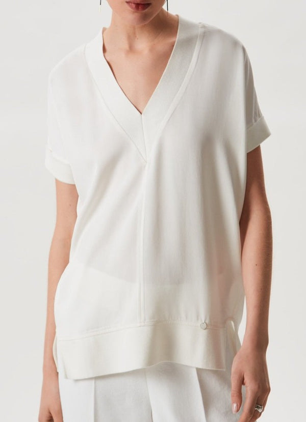Women T-Shirt (Short Sleeve) | Ecru Viscose T-Shirt With V-Neckline by Spanish designer Adolfo Dominguez