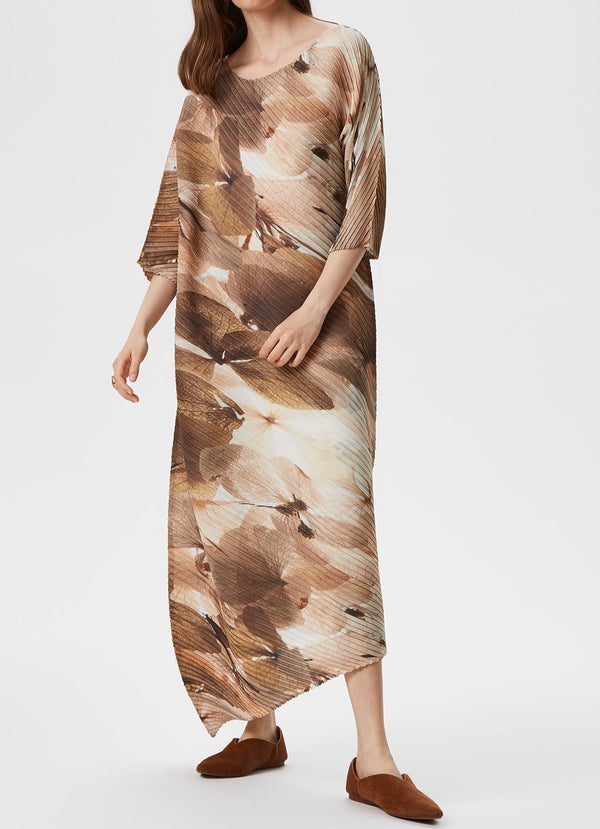 Women Dress | Flower Stamped Long Crinkle Dress With Print by Spanish designer Adolfo Dominguez