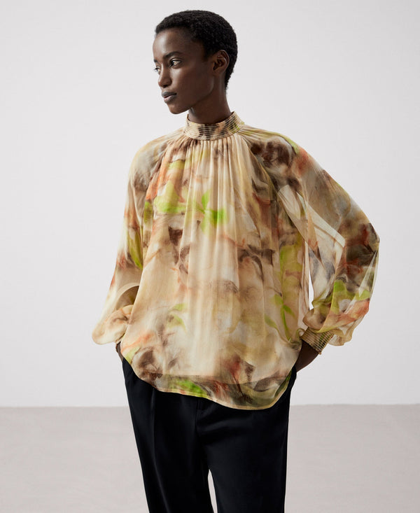 Women Shirt | Flower Stamped Print Bambula Blouse by Spanish designer Adolfo Dominguez