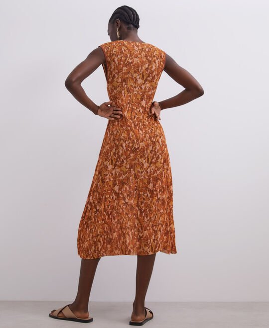 Women Dress | Flower Stamped Printed Sleeveless Midi Dress by Spanish designer Adolfo Dominguez