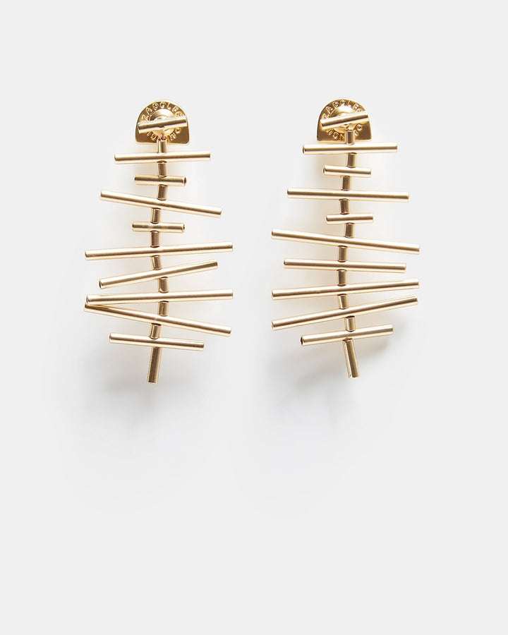 Women Earrings | Gold Long Earrings With Tubulars by Spanish designer Adolfo Dominguez
