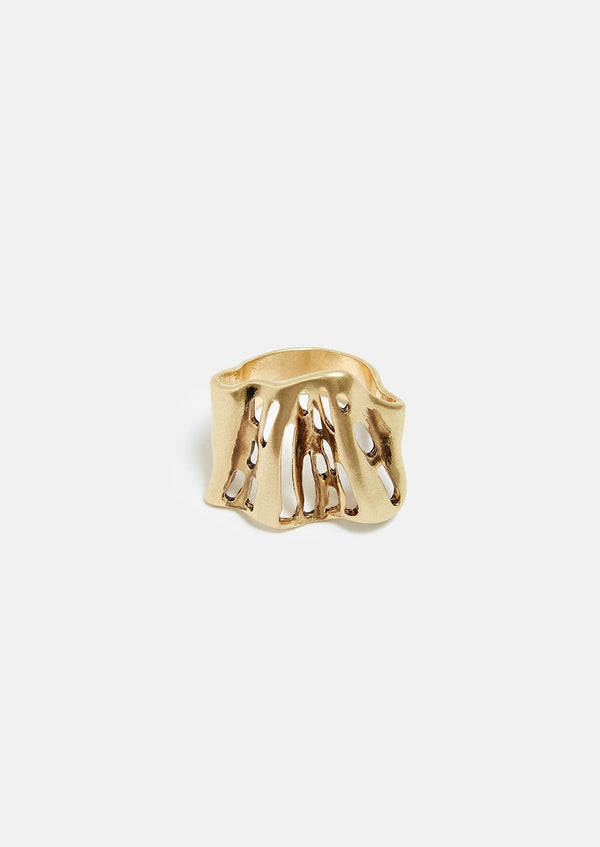 Women Ring | Gold Pleated Metal Ring by Spanish designer Adolfo Dominguez