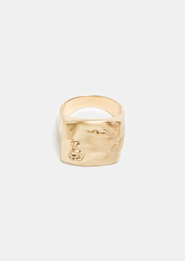Women Ring | Gold Seal Ring With Engraved Flower by Spanish designer Adolfo Dominguez