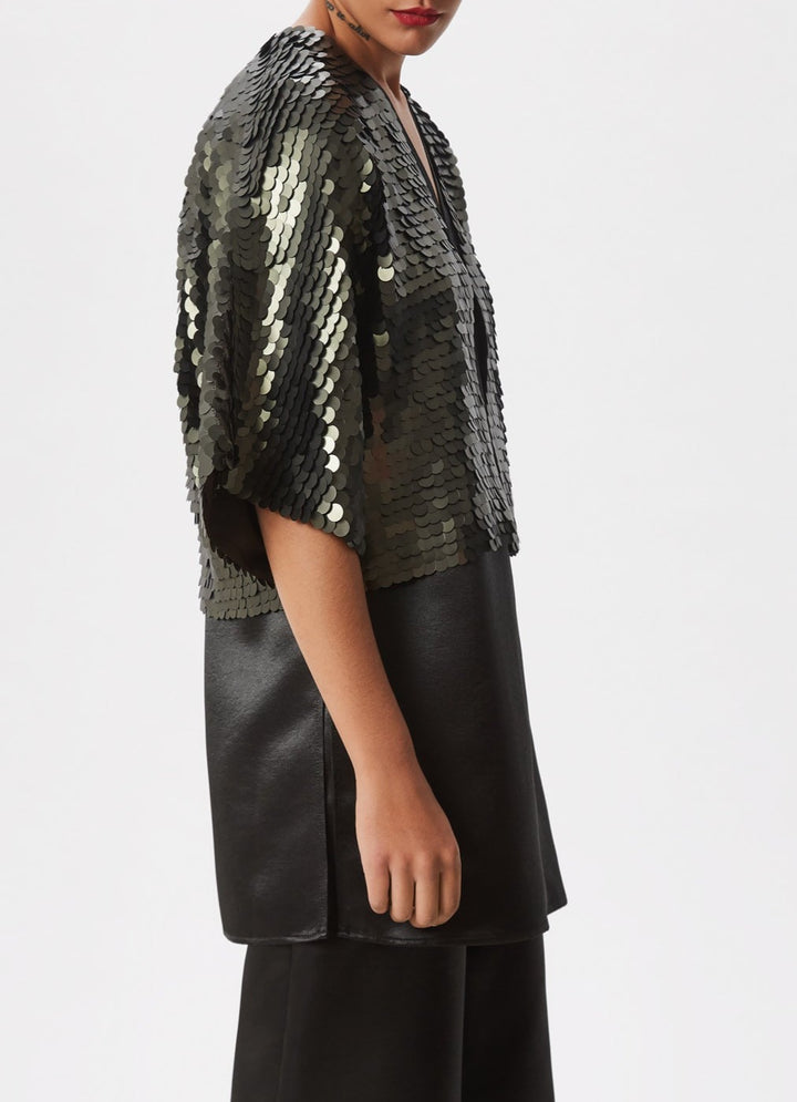 Women Knit Accesories | Green Bolero Jacket With Maxi Sequins by Spanish designer Adolfo Dominguez