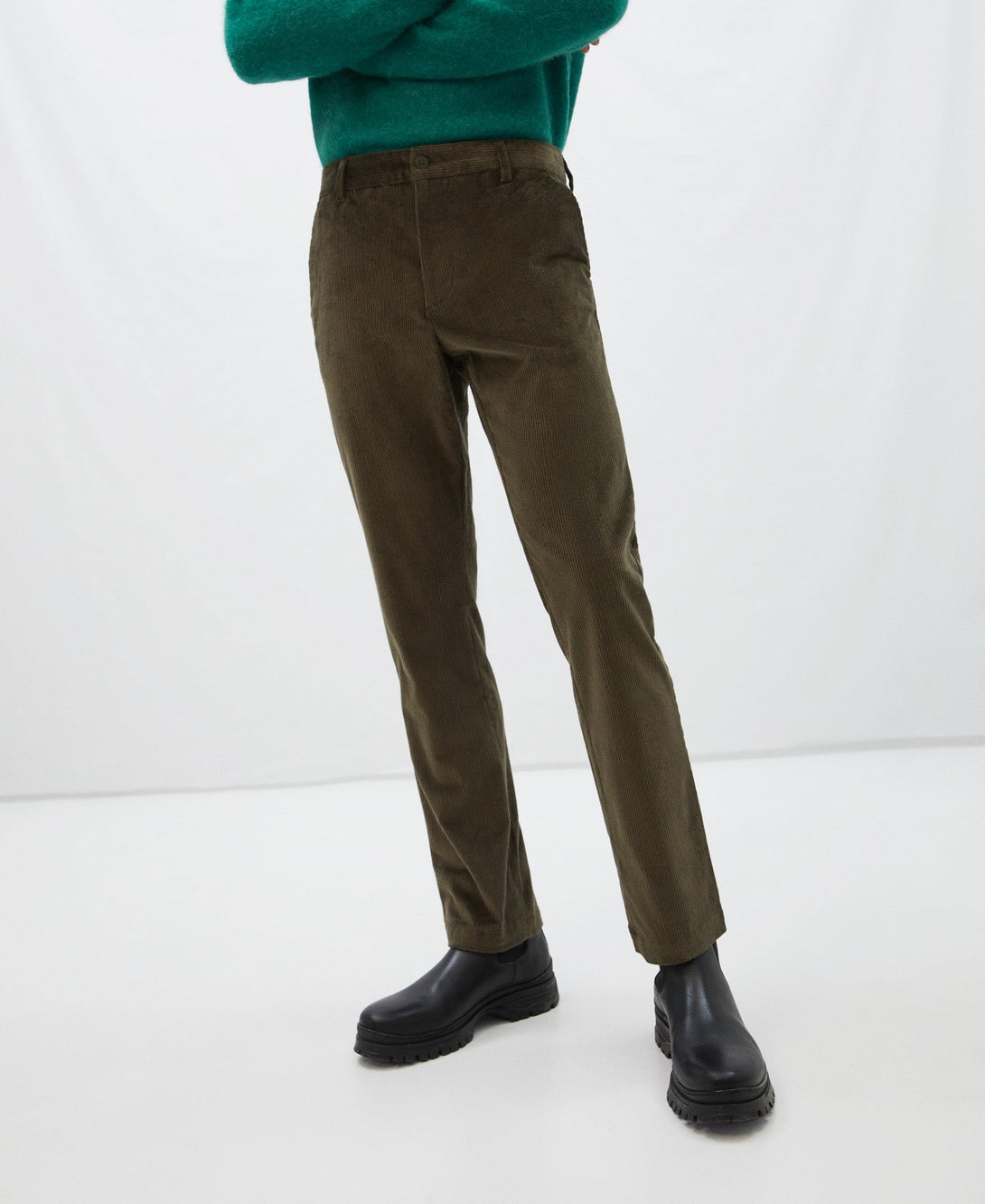 Men Trousers | Green Corduroy Chino Trousers by Spanish designer Adolfo Dominguez