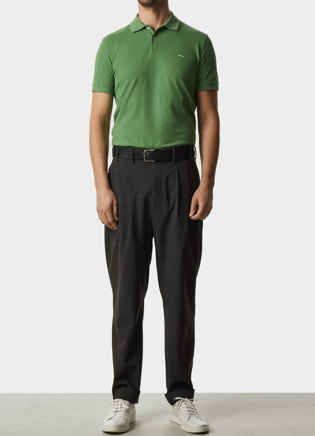 Men Polo | Green Cotton Pique Washed Polo Shirt by Spanish designer Adolfo Dominguez