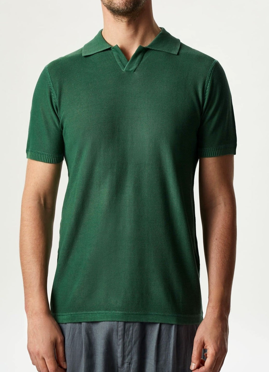 Men Polo | Green Delave Polo Shirt With Short Sleeve by Spanish designer Adolfo Dominguez