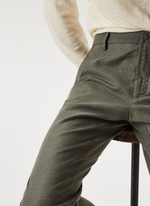 Men Trousers | Green Elasticc Linen And Cotton Chino Trousers by Spanish designer Adolfo Dominguez