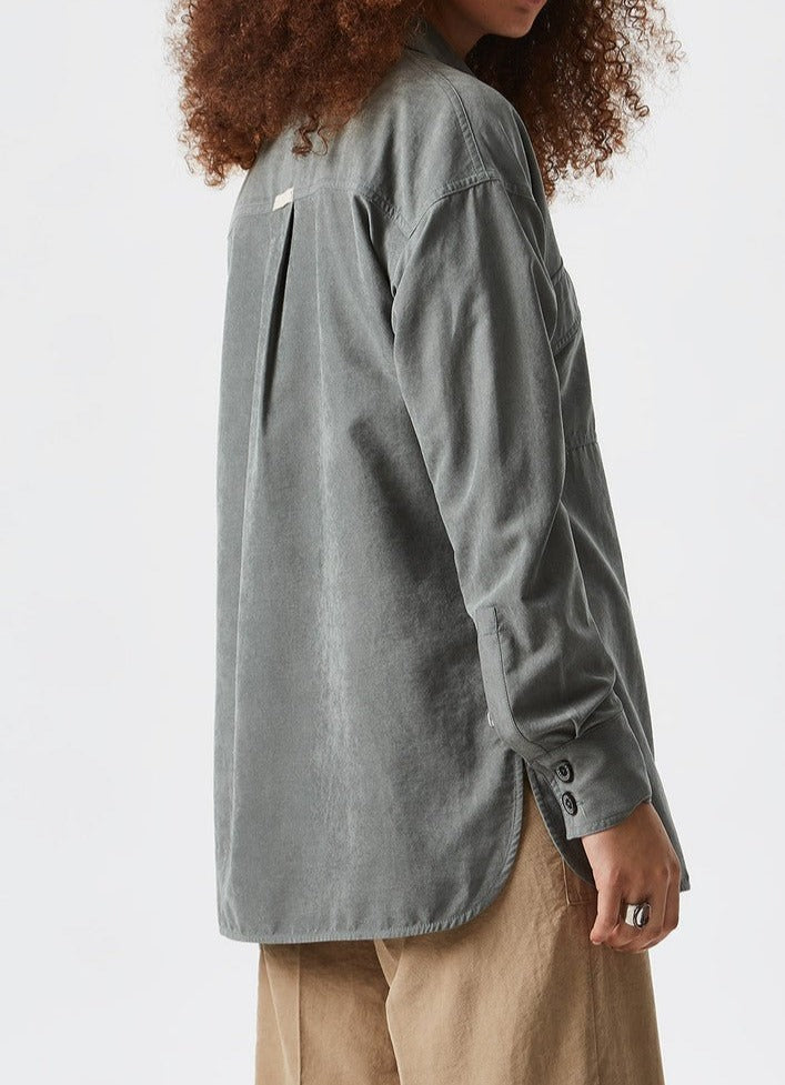 Women Long-Sleeve Shirt | Green Fluid Shirt With Flap Pockets by Spanish designer Adolfo Dominguez